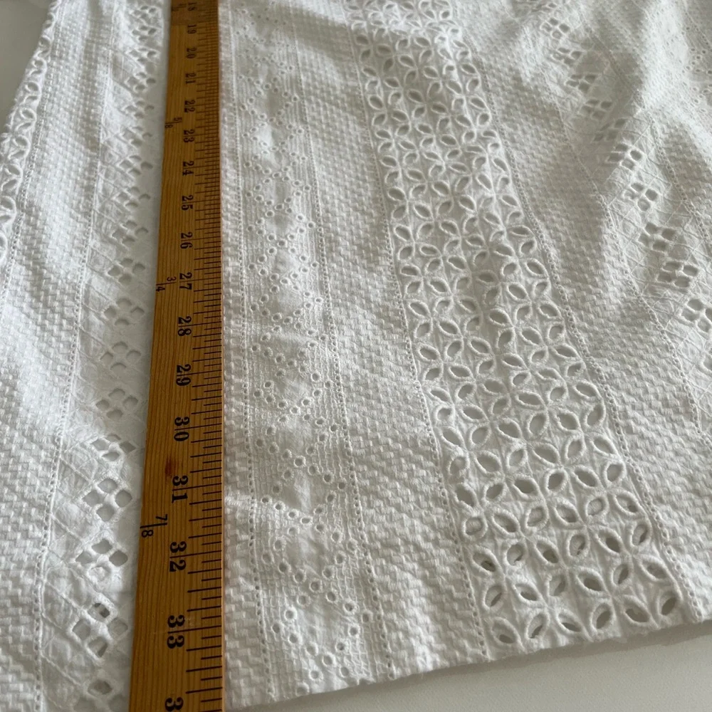 J Crew Women Size 2 Shift Dress White Eyelet 3/4 Sleeve Resort Wear 100% Cotton